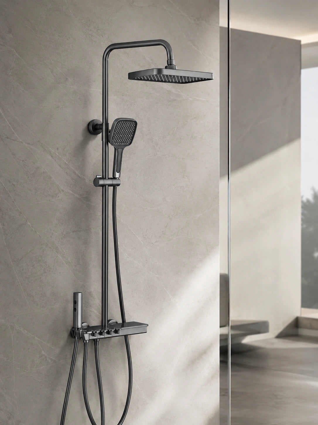 BBbidet T6 brushed gunmetal thermostatic rain shower system with handheld shower and digital display