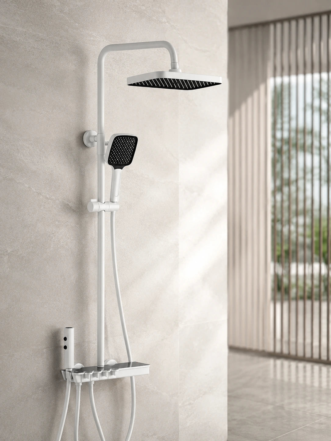 BBbidet T6 white thermostatic rain shower system with handheld shower and digital display