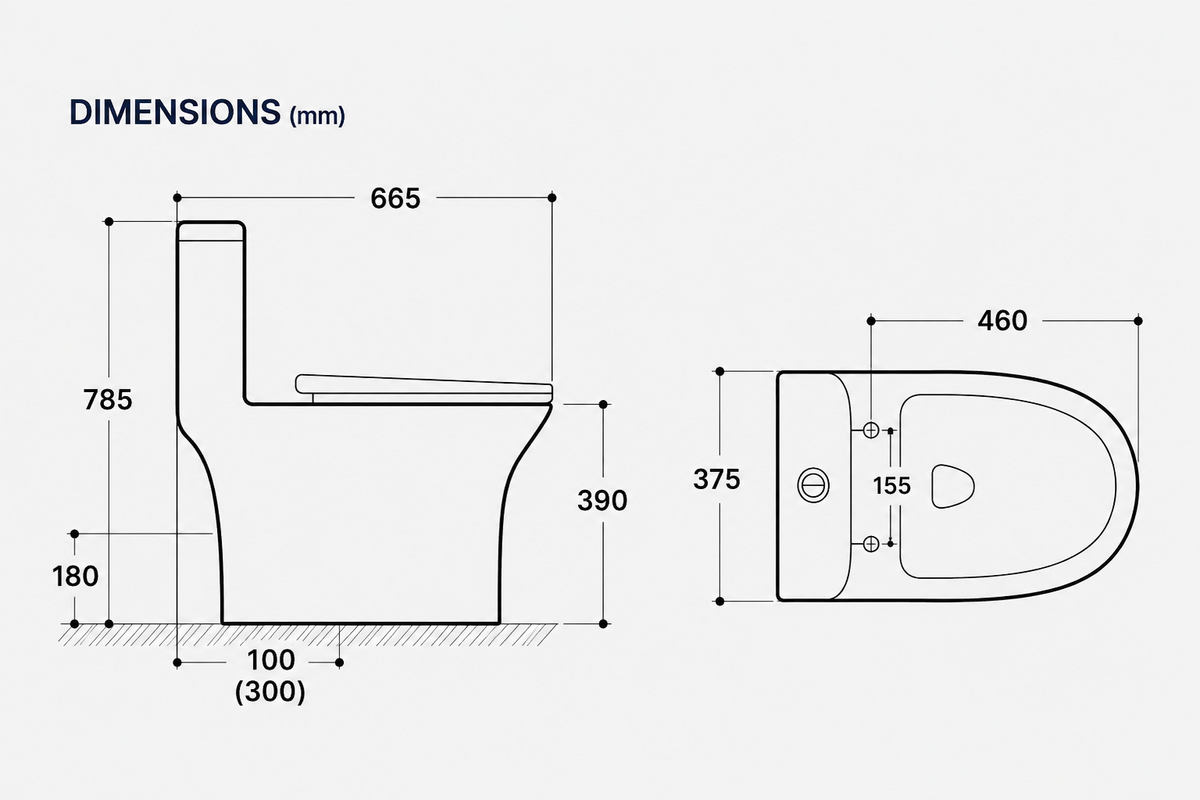 BBbidet V-shaped one-piece toilet dimensions 665 x 375 x 785 mm