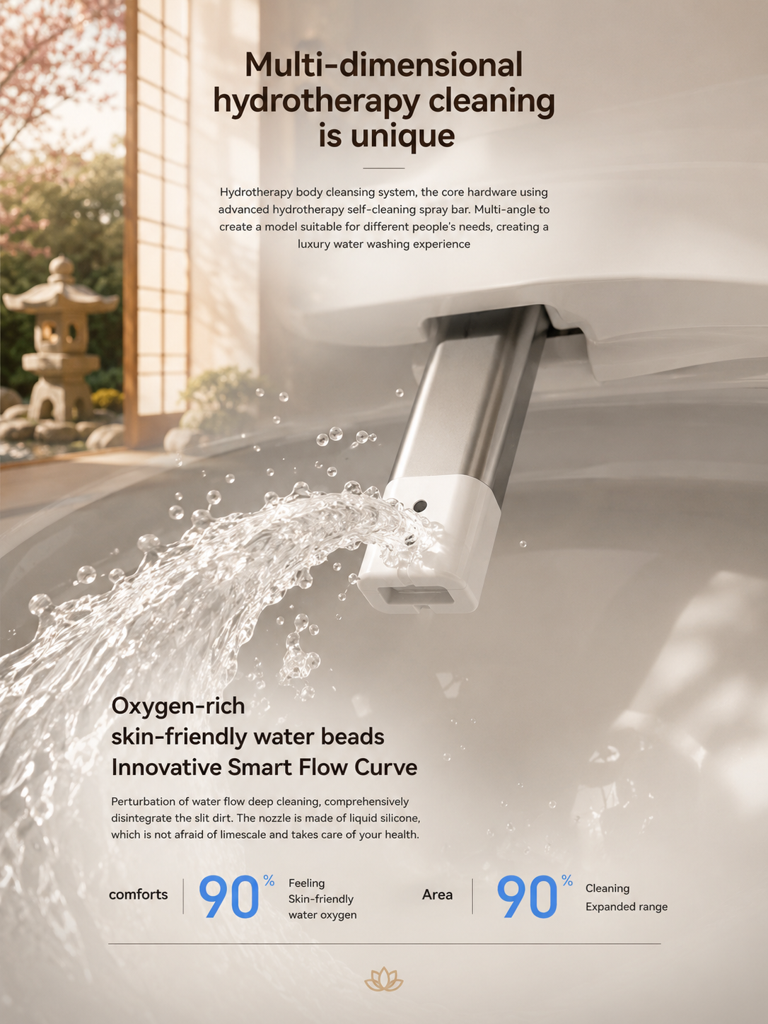 bbbidet V1 P-trap smart bidet toilet with built-in water tank, featuring multi-dimensional oxygen-rich hydrotherapy wash and anti-limescale liquid silicone nozzle.