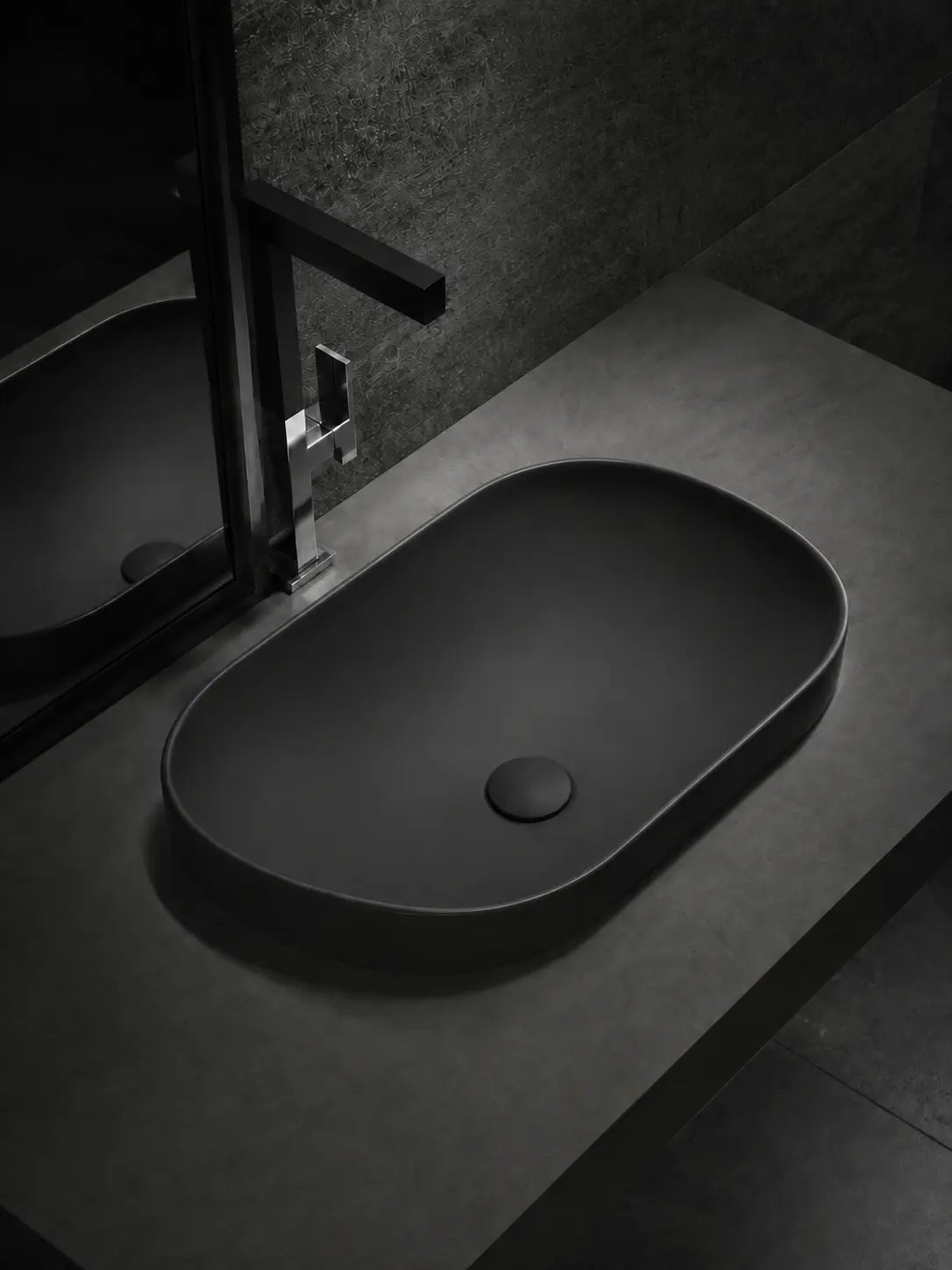 BBbidet V4 matte black semi-recessed basin from an alternate bathroom angle