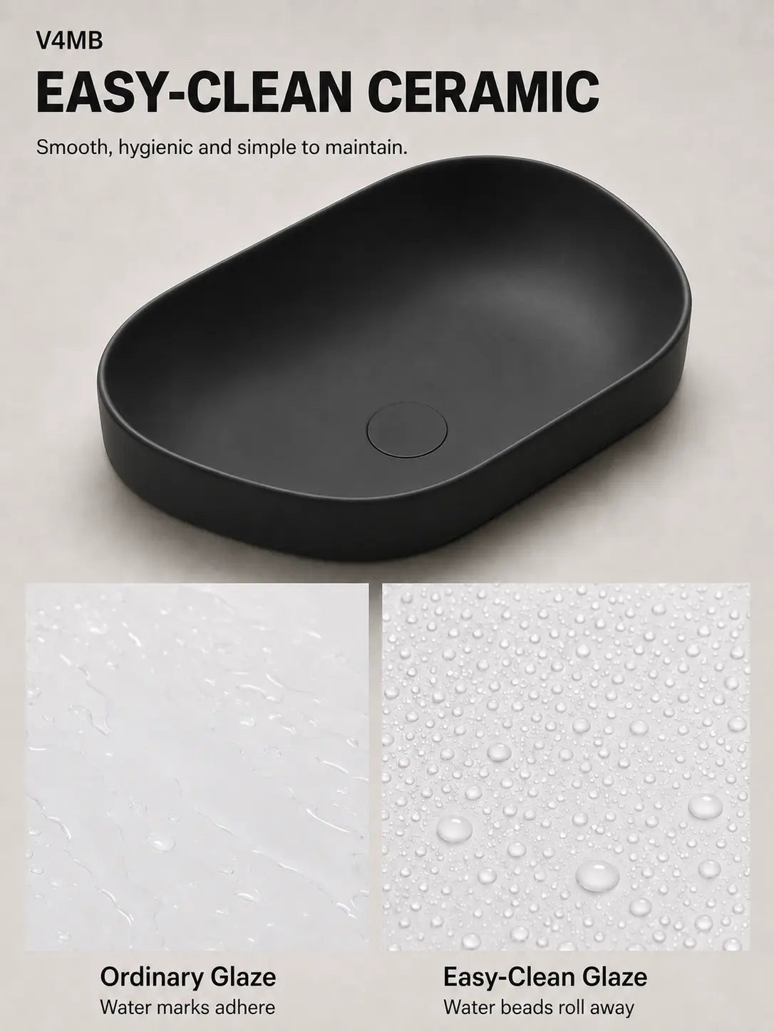BBbidet V4 matte black semi-recessed basin Easy-Clean glaze water-beading comparison