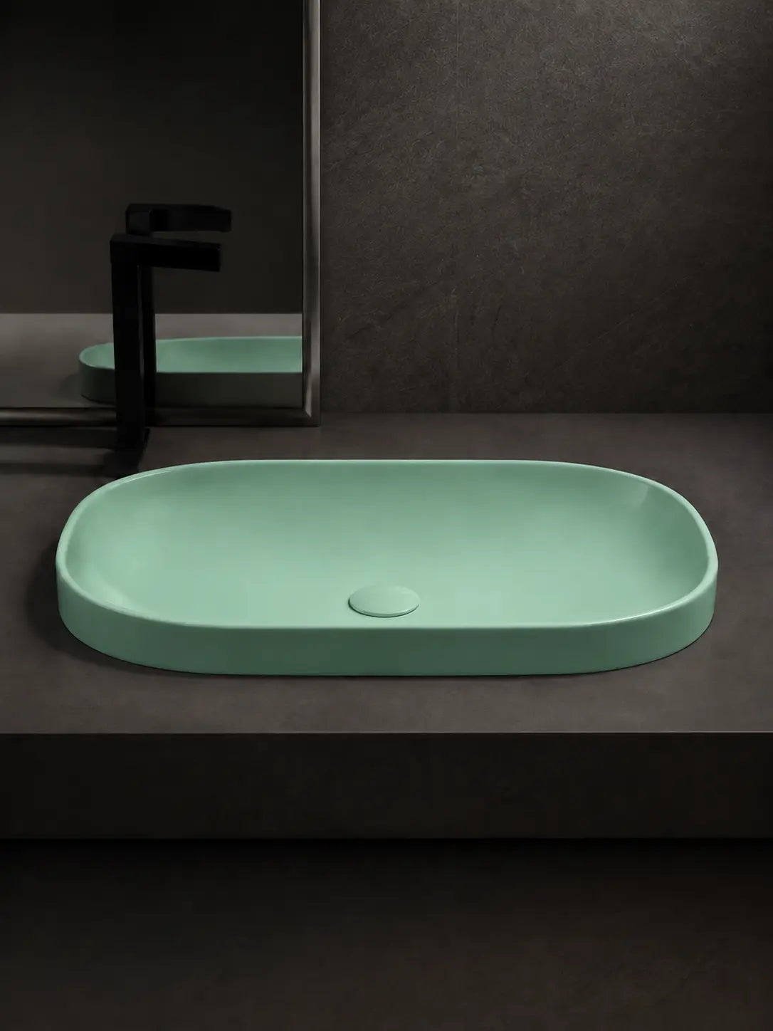 BBbidet V4 matte green semi-recessed basin shown from the front