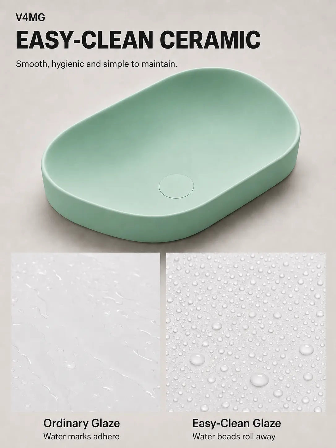 BBbidet V4 matte green semi-recessed basin Easy-Clean glaze water-beading comparison