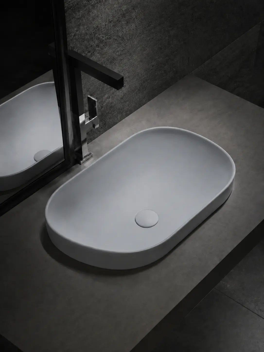 BBbidet V4 matte gray semi-recessed basin from an alternate bathroom angle