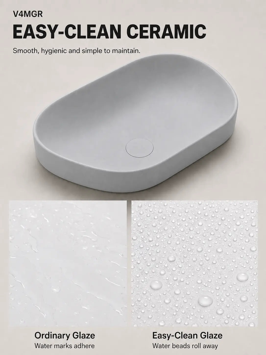 BBbidet V4 matte gray semi-recessed basin Easy-Clean glaze water-beading comparison