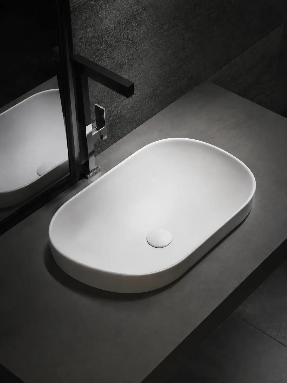 BBbidet V4 matte white semi-recessed basin from an alternate bathroom angle