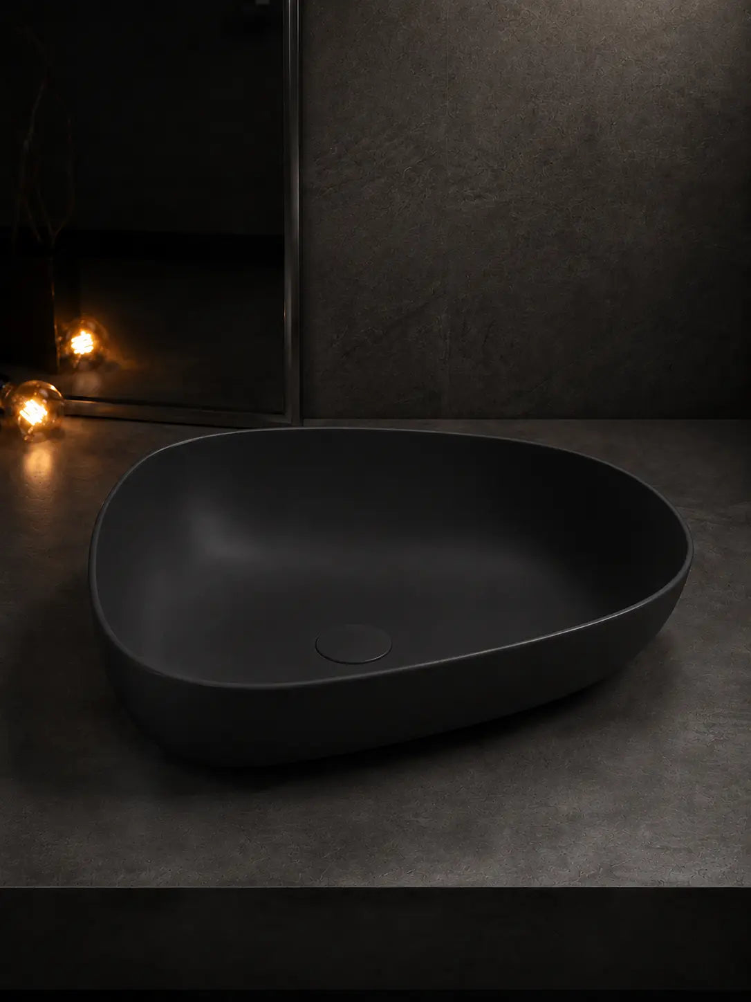 BBbidet V5 matte black asymmetric vessel basin front angle