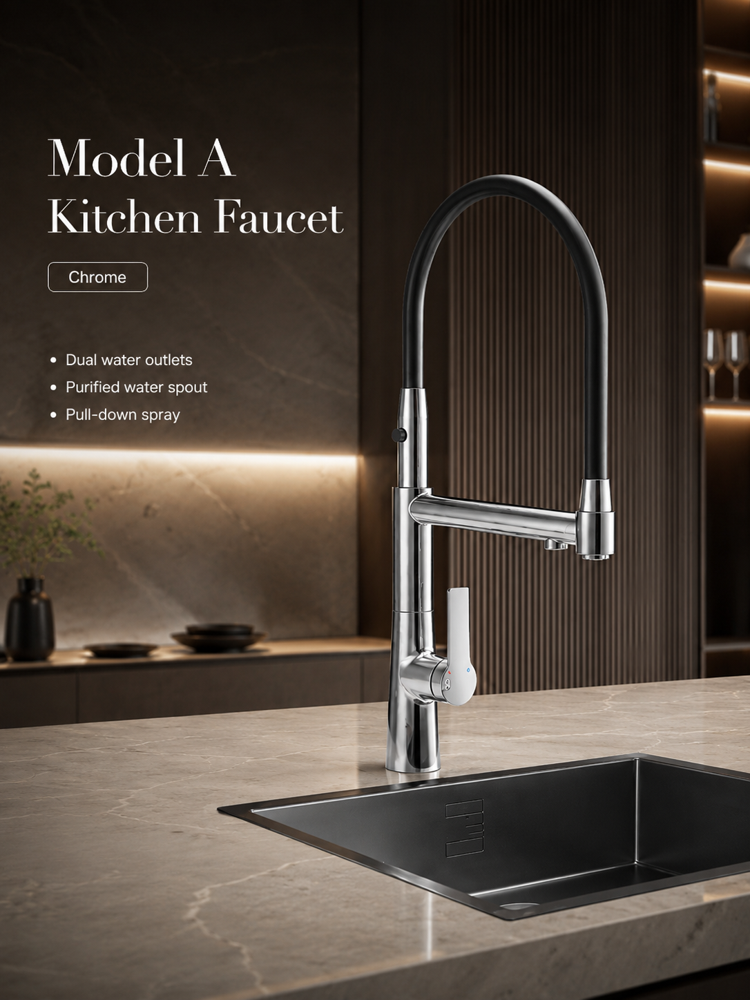 BBbidet 3-in-1 Pull-Out Kitchen Faucet with Filtered Water - 360° Swivel Hot & Cold Pure Water Mixer Tap for Kitchen Sinks