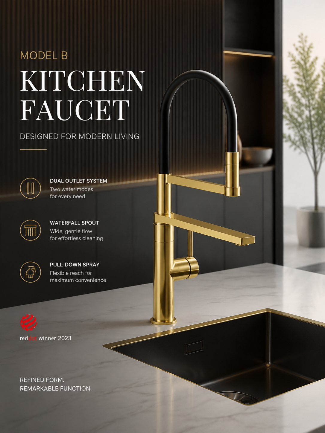 BBbidet 3-in-1 Pull-Out Kitchen Faucet with Filtered Water - 360° Swivel Hot & Cold Pure Water Mixer Tap for Kitchen Sinks