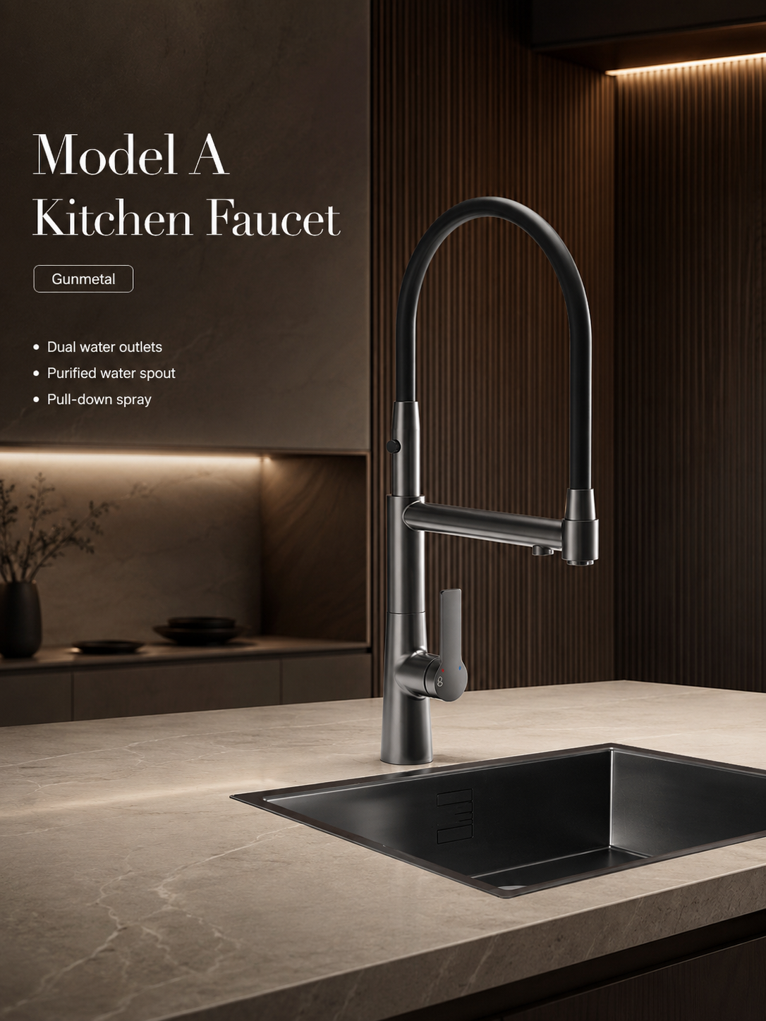 BBbidet 3-in-1 Pull-Out Kitchen Faucet with Filtered Water - 360° Swivel Hot & Cold Pure Water Mixer Tap for Kitchen Sinks
