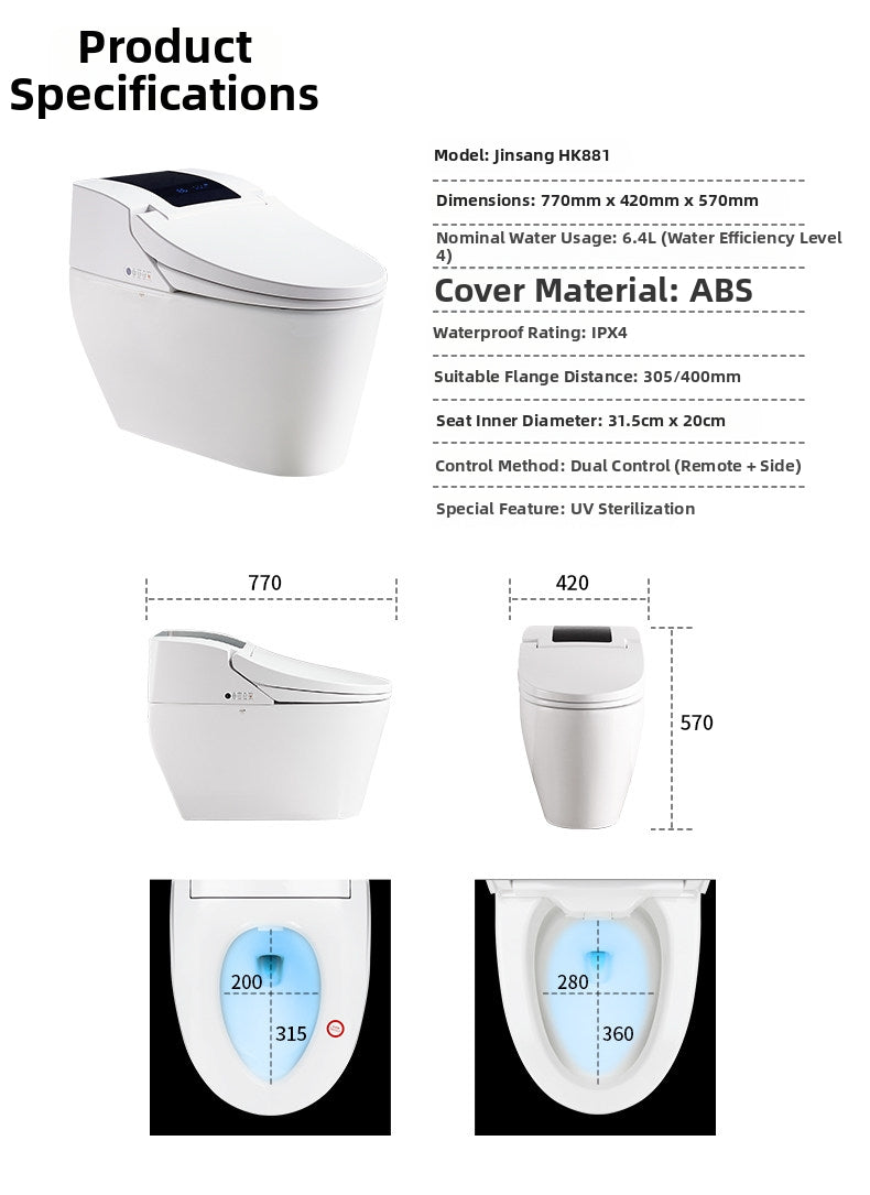 Detailed dimensions of the H881 enema bidet toilet ($770 \times 420 \times 570$ mm): showing the professional sizing and ergonomic footprint for precise bathroom installation and space planning