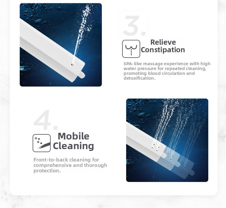 Demonstration of the H881 enema bidet toilet dual-action nozzle: showing the professional enema function for constipation relief and the refreshing pulsating wash for ultimate personal hygiene.