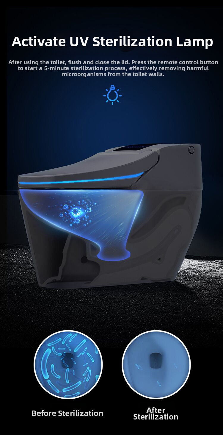 How to use H881  enema bidet toilet UV sterilization: Simply close the lid and press the sterilization button to activate full 360-degree UV-C light sanitizing for a complete germ-free toilet bowl
