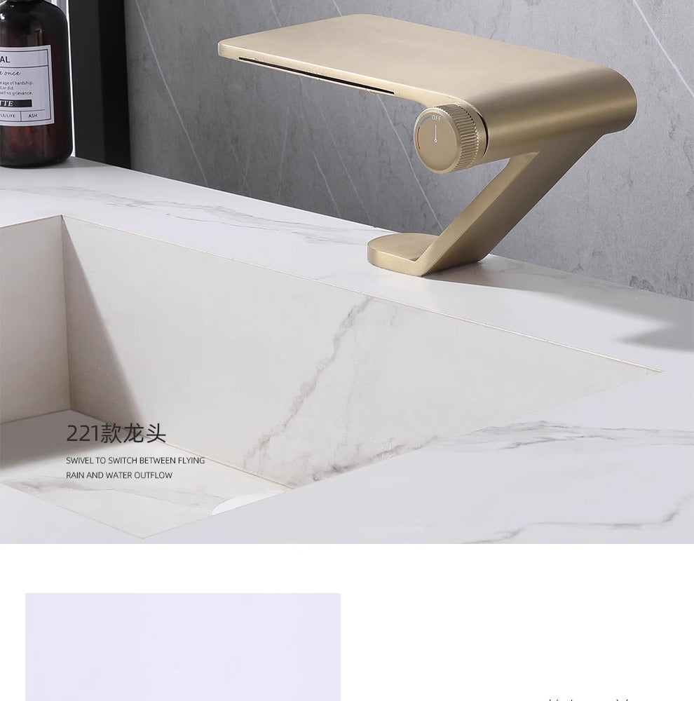 Golden Waterfall Bathroom Tap with Dual Outflow Switch Control