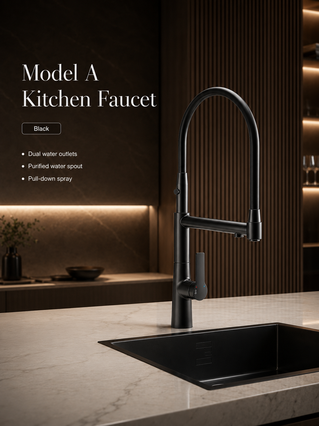 BBbidet 3-in-1 Pull-Out Kitchen Faucet with Filtered Water - 360° Swivel Hot & Cold Pure Water Mixer Tap for Kitchen Sinks