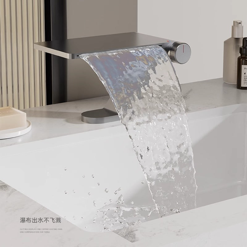 Modern Waterfall Basin Faucet: Smooth Ribbon Flow and Splash-Free Design for Luxury Bathrooms