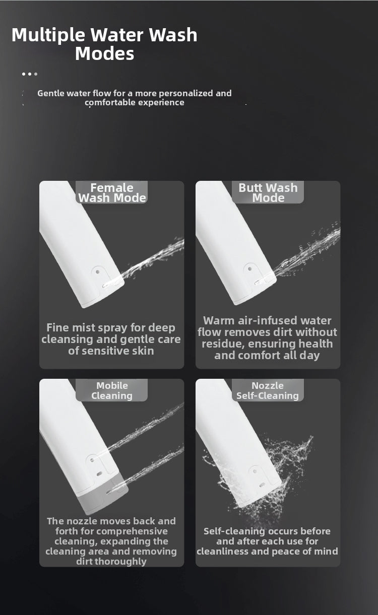 T2 smart bidet nozzle with self-cleaning function and 4 professional wash modes including feminine and rear wash.