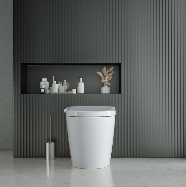 the t2 urine analysis smart bidet toilet features a premium abs lid with a mirror-like finish, offering both durability and a high-end look.