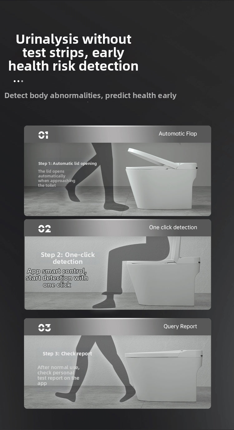 the t2 urine analysis smart bidet toilet features an automatic motion sensor that opens the lid on approach and closes the seat upon departure