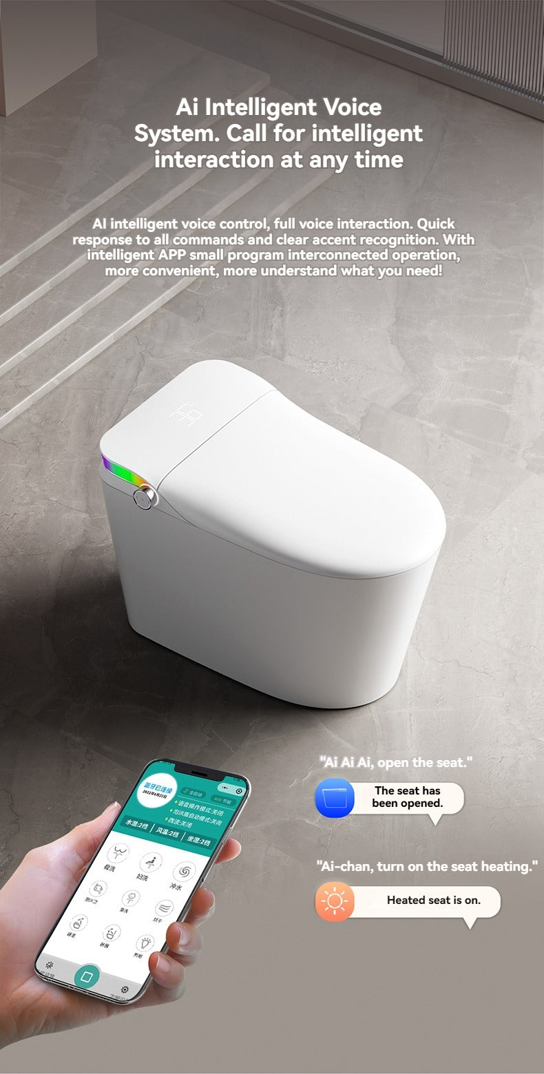 The V1 back outlet bidet toilet features advanced smartphone control via a dedicated app. Easily adjust water temperature, seat warmth, and cleaning modes directly from your phone for a truly personalized and modern bathroom experience.