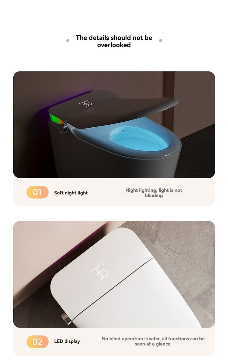 The V1 back outlet bidet toilet is equipped with a soothing blue ambient night light and a crystal-clear LED display that shows real-time water and seat temperatures for maximum safety and convenience.