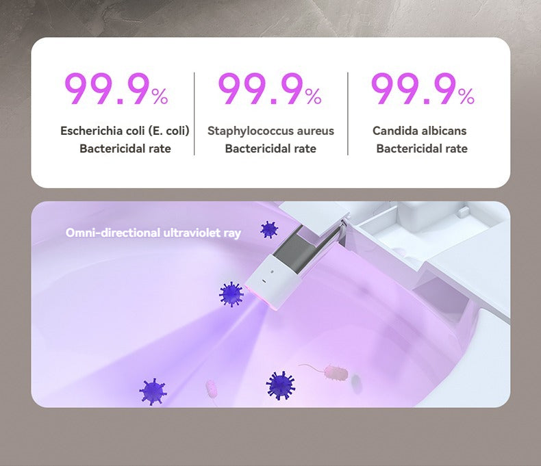 The V1 bidet toilet eliminates hygiene concerns with its dual-action nozzle protection: automated water self-cleaning followed by deep UV sterilization to ensure a germ-free experience every time