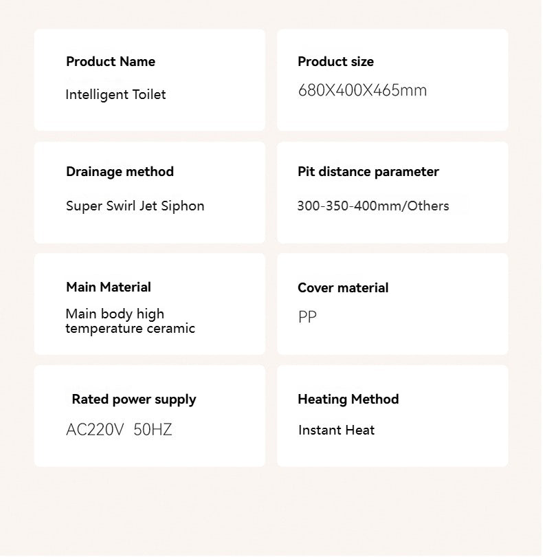 Complete technical specifications for the V1 back outlet bidet toilet, including dimensions, IPX4 waterproof rating, instant heating parameters, and multi-mode control options