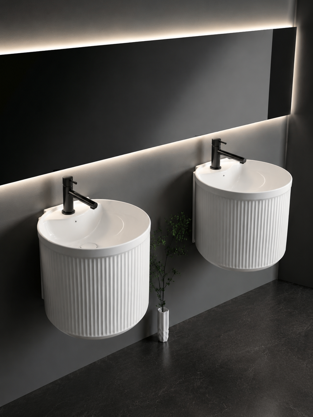 bbbidet wall-mounted fluted ceramic basin set – elevated view