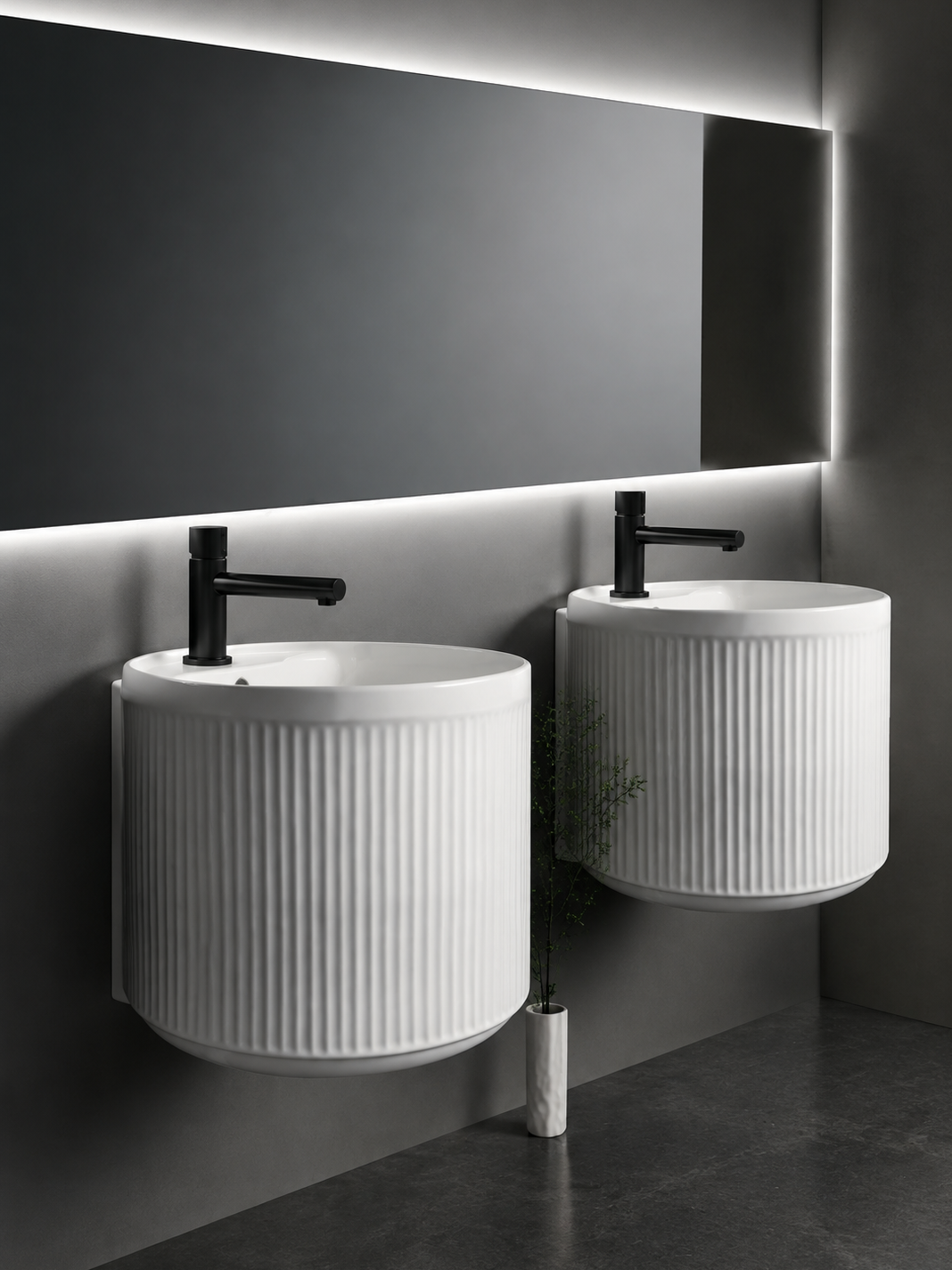bbbidet wall-mounted fluted ceramic basin set – left angle