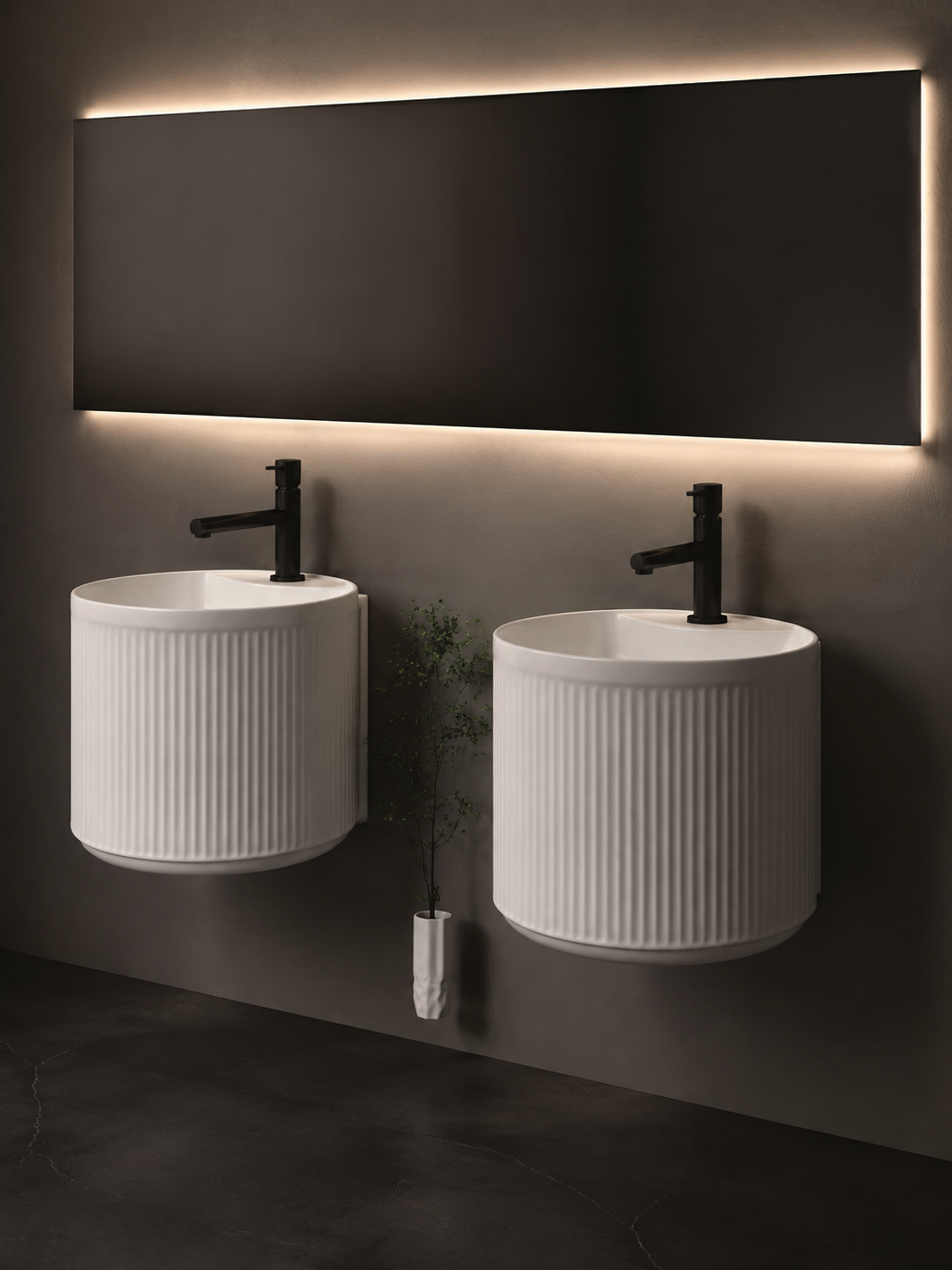 bbbidet white wall-hung washbasin with black faucet – right angle