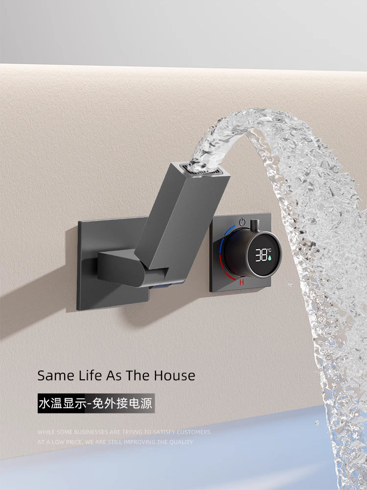 Wall-Mounted Digital Basin Faucet: Real-time temperature display powered by hydropower, no external battery required